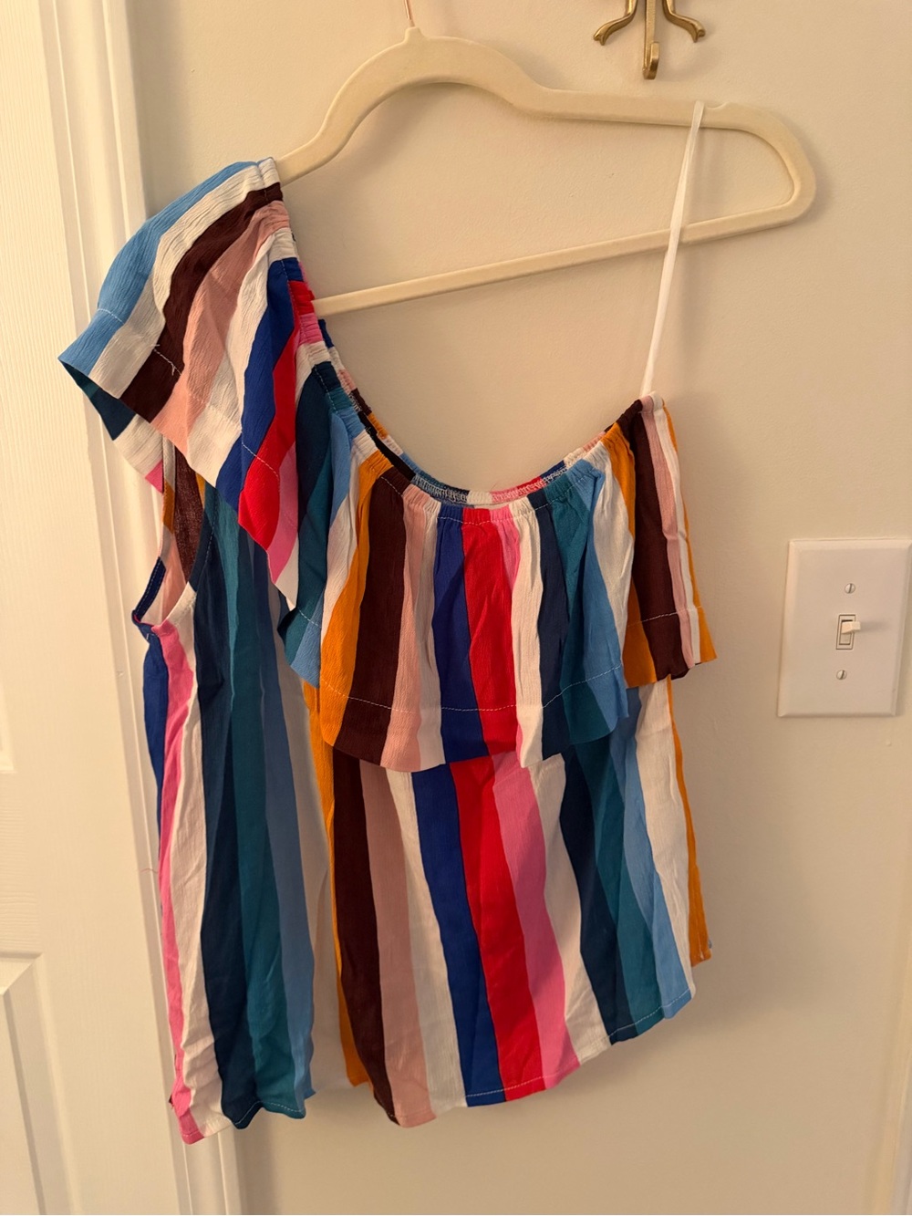 Gibson one shoulder ruffle multi stripe top